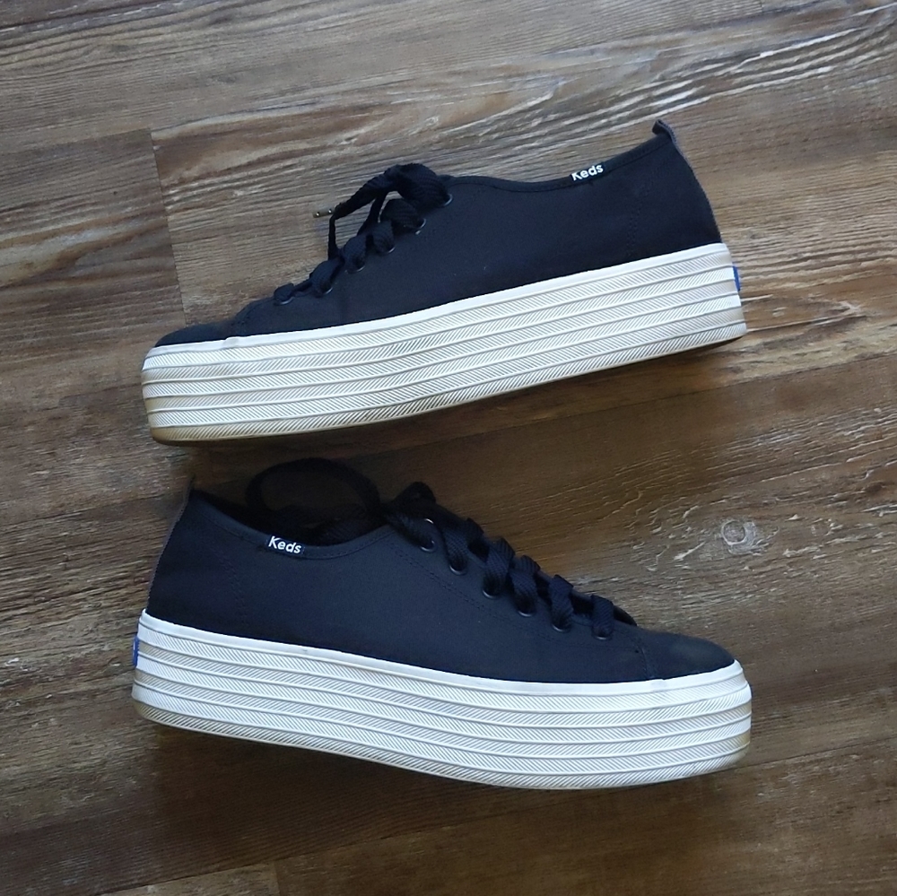 Keds Black Canvas Platform Sneakers with White Ribbed Sole
